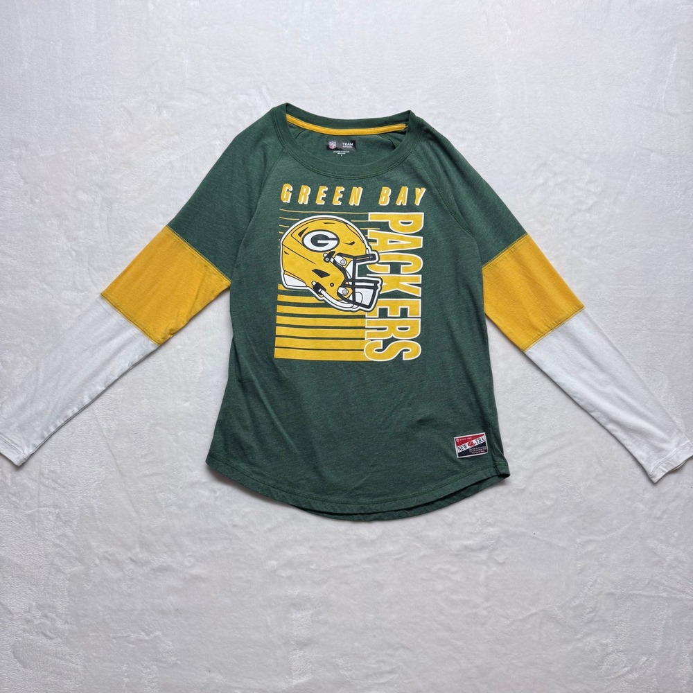 NFL‎ Green Bay Packers Long Sleeve Raglan Shirt Youth S Green Yellow New Era